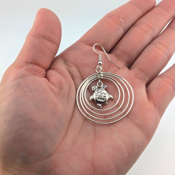Navajo Turtle Rings Dangle Earrings Sterling Silver Native American Jewelry ** - Picture 7 of 11